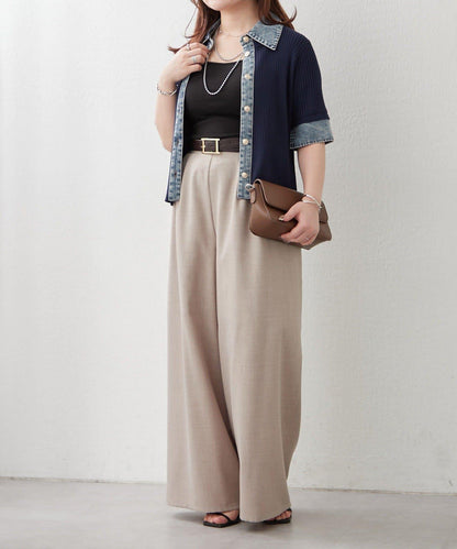 清爽休閒風牛仔拼接針織開衫