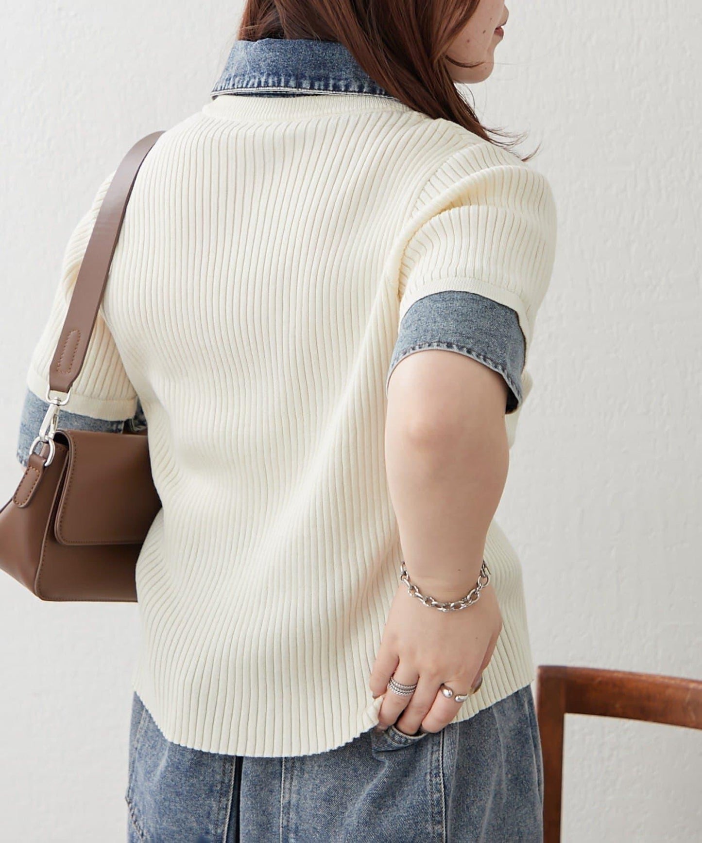 清爽休閒風牛仔拼接針織開衫