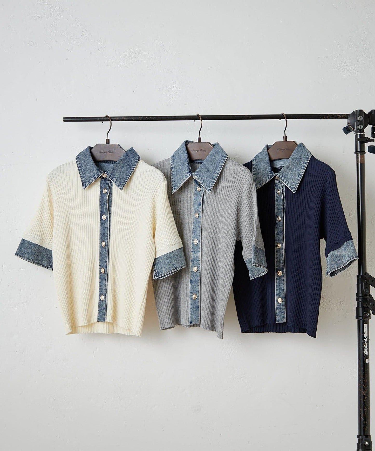 清爽休閒風牛仔拼接針織開衫