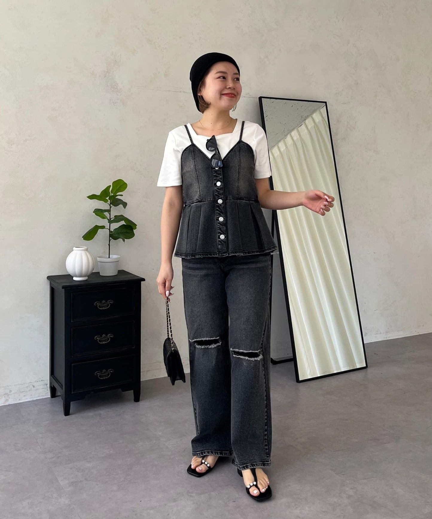 牛仔荷葉擺吊帶背心