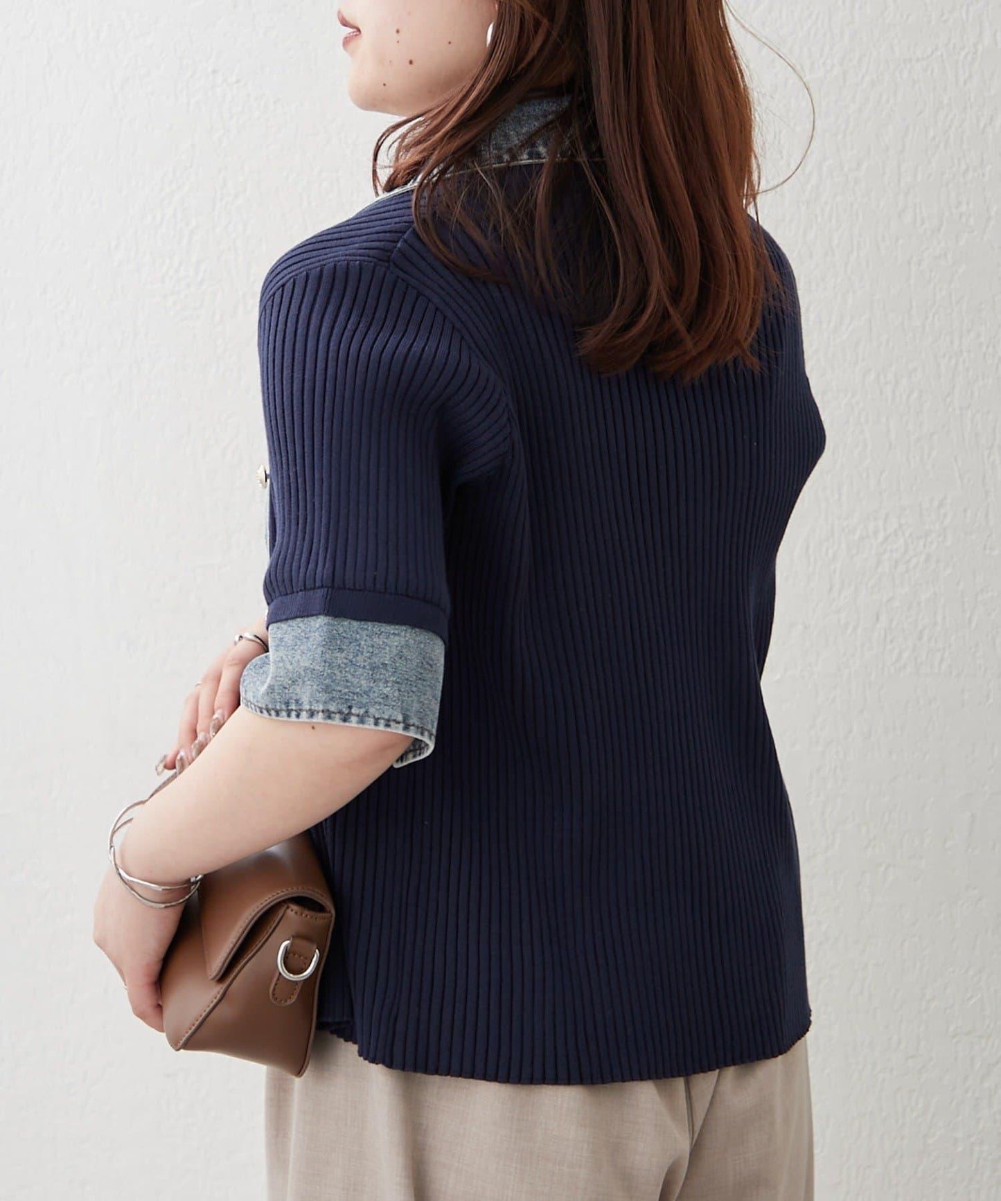 清爽休閒風牛仔拼接針織開衫