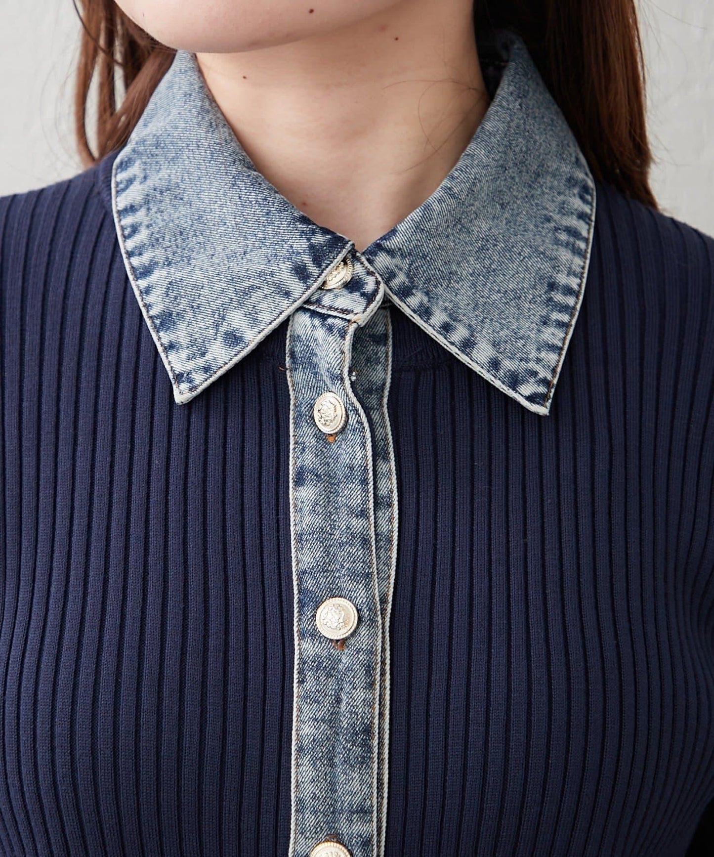 清爽休閒風牛仔拼接針織開衫