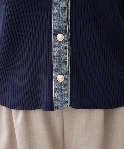 清爽休閒風牛仔拼接針織開衫