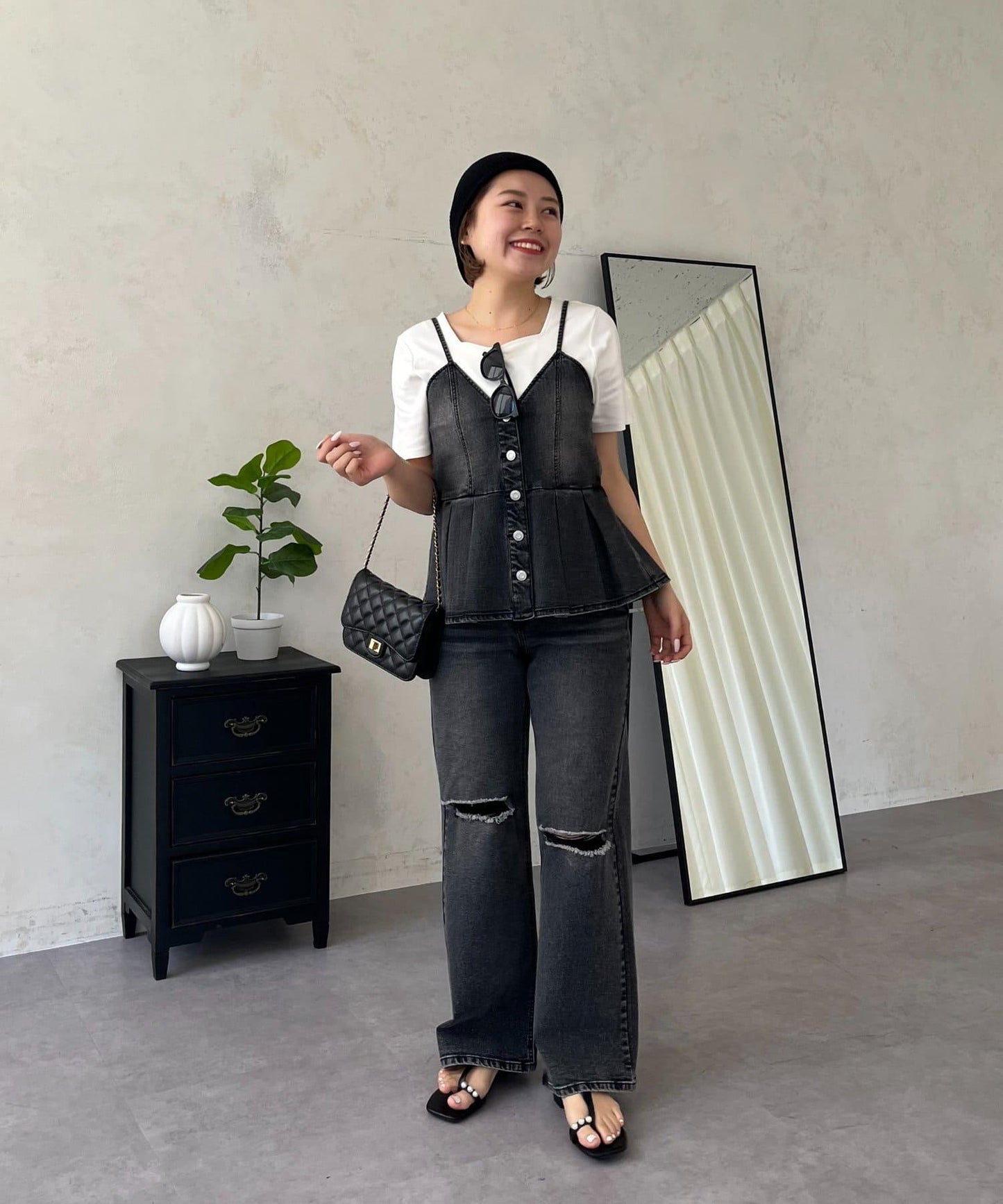 牛仔荷葉擺吊帶背心