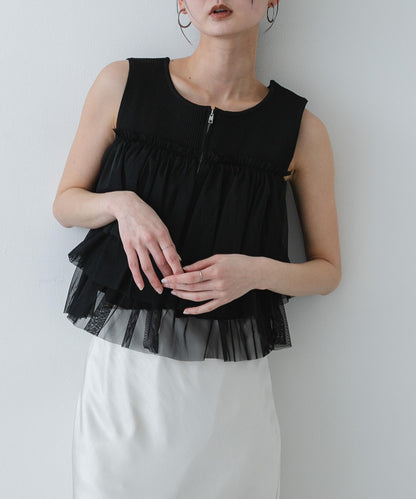 可水洗 雙拉鍊荷葉邊 針織 上衣