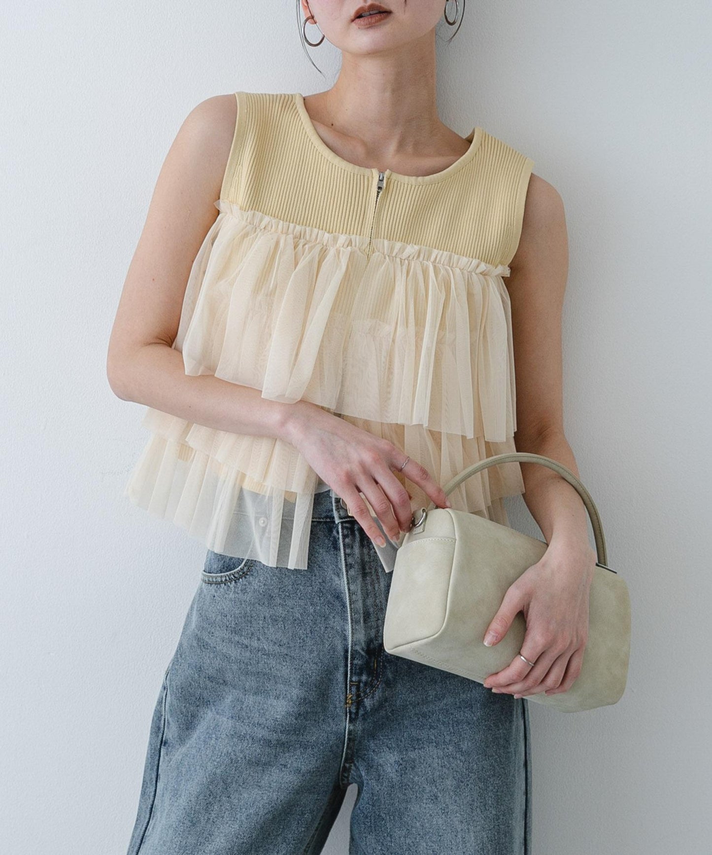 可水洗 雙拉鍊荷葉邊 針織 上衣