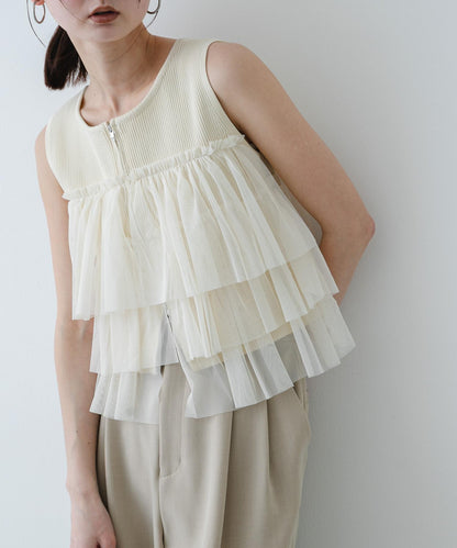 可水洗 雙拉鍊荷葉邊 針織 上衣