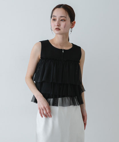 可水洗 雙拉鍊荷葉邊 針織 上衣