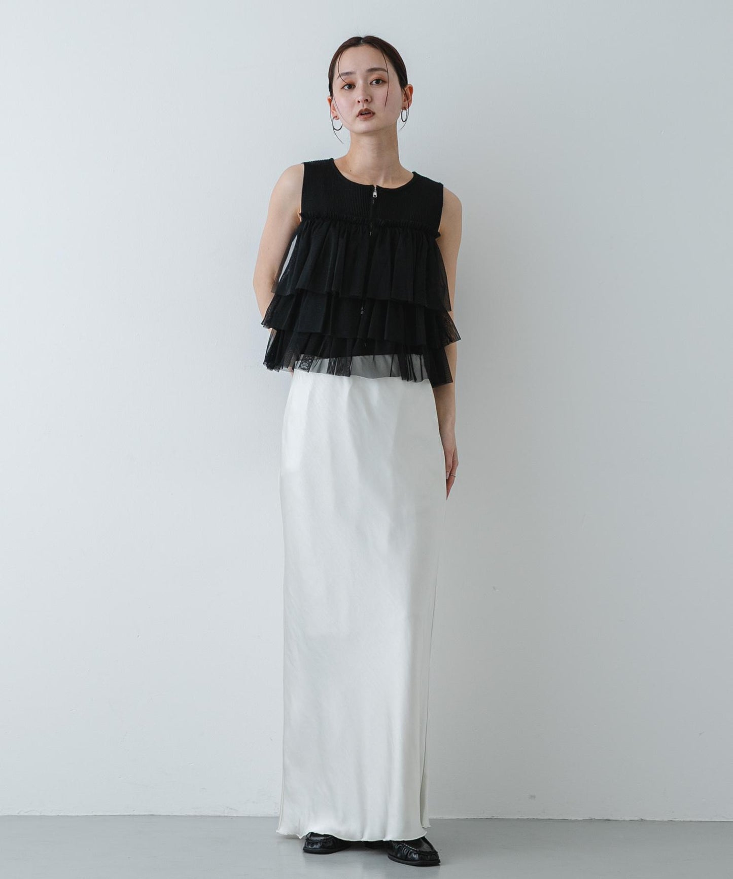 可水洗 雙拉鍊荷葉邊 針織 上衣