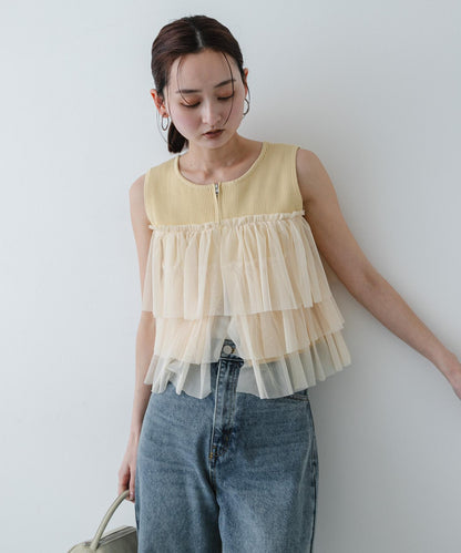 可水洗 雙拉鍊荷葉邊 針織 上衣