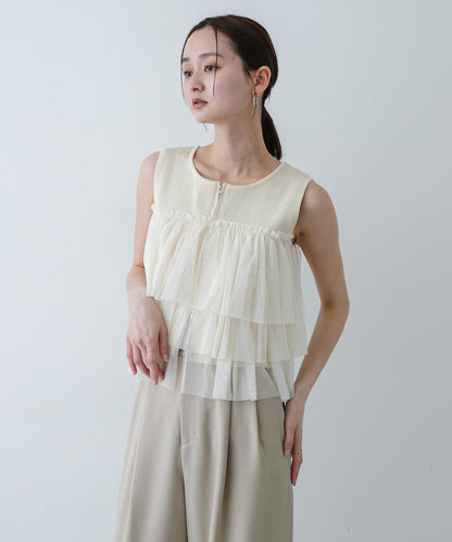 可水洗 雙拉鍊荷葉邊 針織 上衣