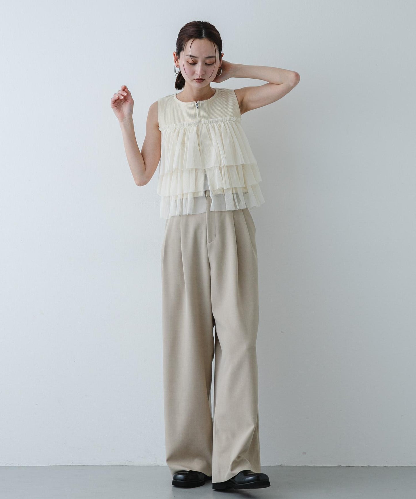 可水洗 雙拉鍊荷葉邊 針織 上衣