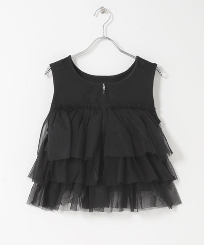 可水洗 雙拉鍊荷葉邊 針織 上衣