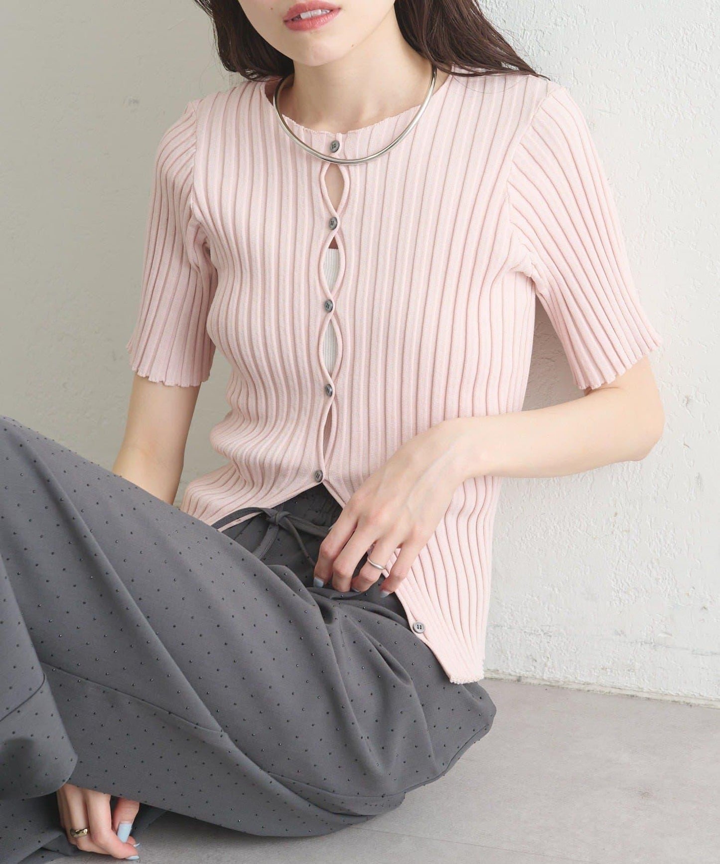 圓弧開叉 短袖 針織開衫