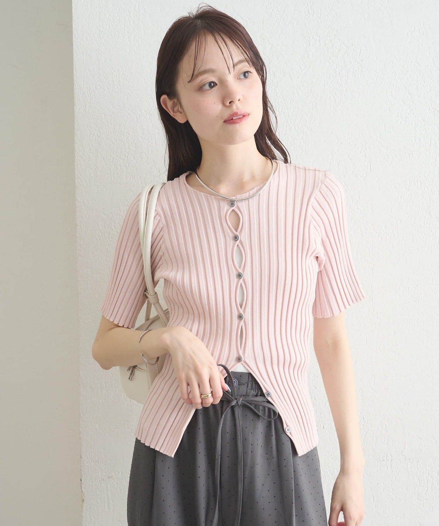 圓弧開叉 短袖 針織開衫