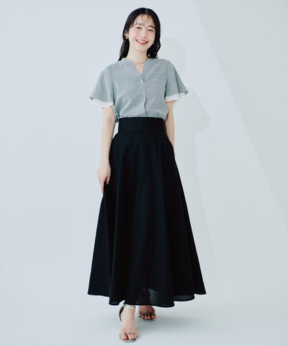 棉麻 高腰 圓擺 半身裙