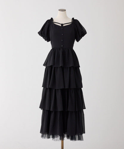 Black Ribbon Collection 後繫帶層疊設計連衣裙