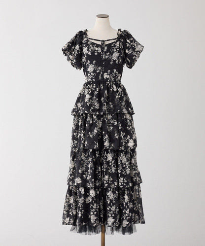 Black Ribbon Collection 後繫帶層疊設計連衣裙