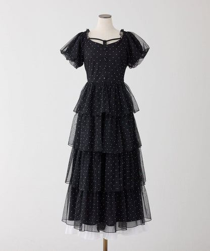 Black Ribbon Collection 後繫帶層疊設計連衣裙
