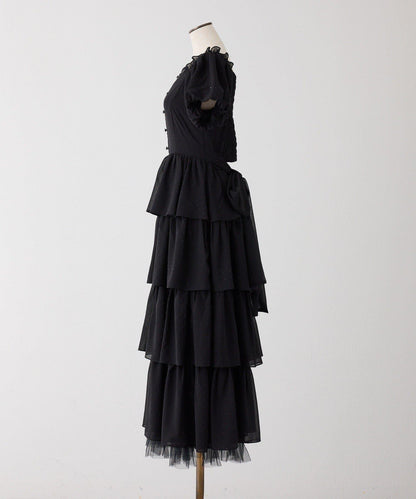 Black Ribbon Collection 後繫帶層疊設計連衣裙