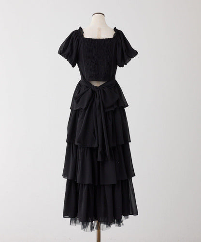 Black Ribbon Collection 後繫帶層疊設計連衣裙