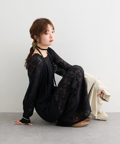 花朵蕾絲 長款 連衣裙