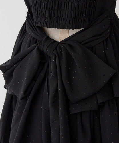 Black Ribbon Collection 後繫帶層疊設計連衣裙