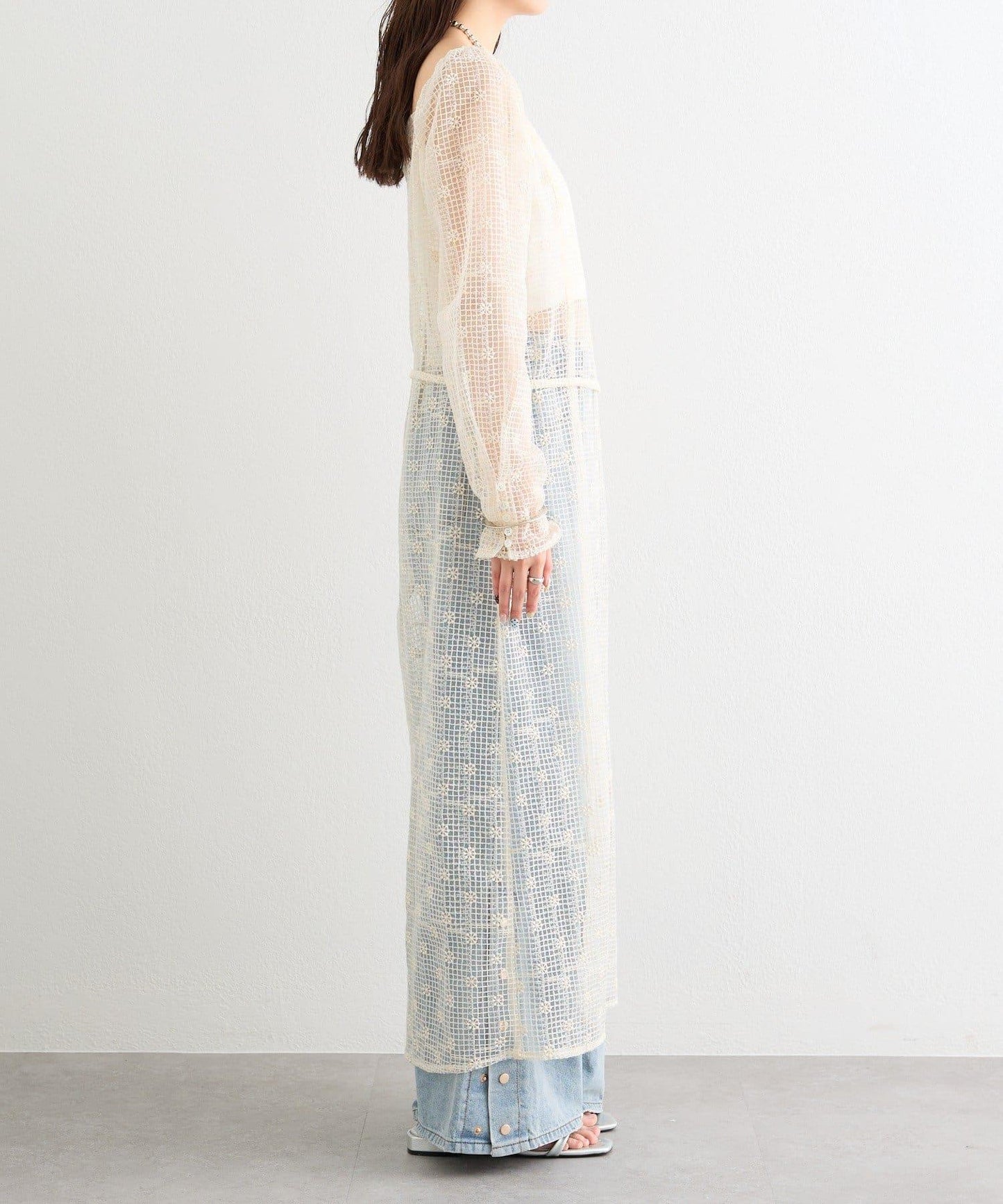 花朵蕾絲 長款 連衣裙