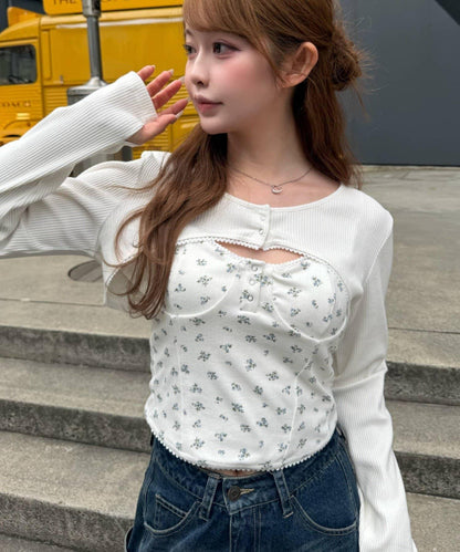 花卉圖案/條紋 小披肩疊穿 吊帶套裝