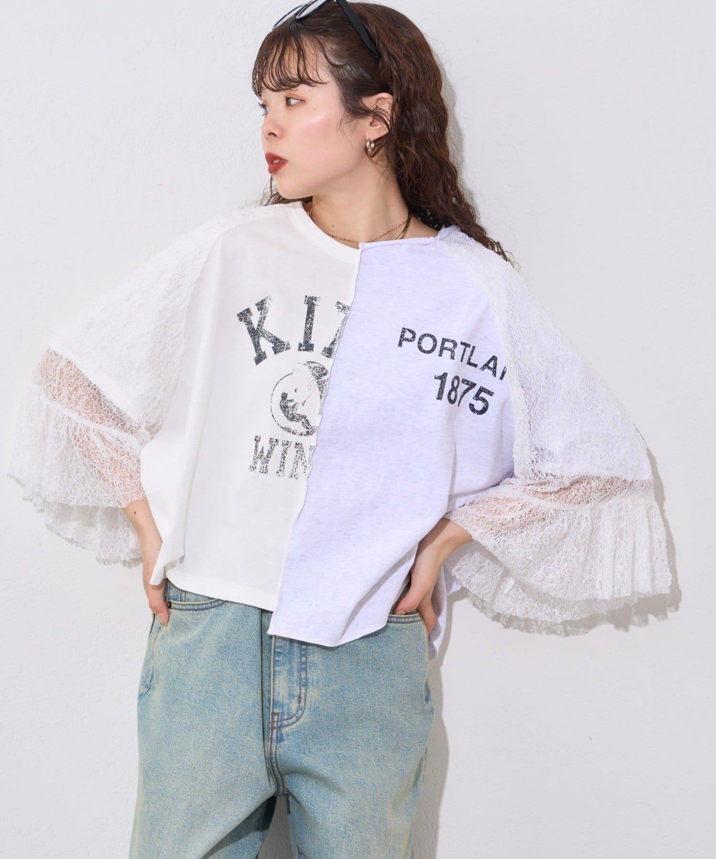 袖部蕾絲拼接學院風 etsinta Tee T恤