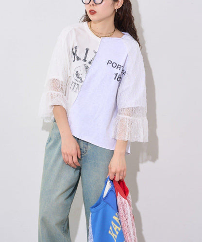 袖部蕾絲拼接學院風 etsinta Tee T恤