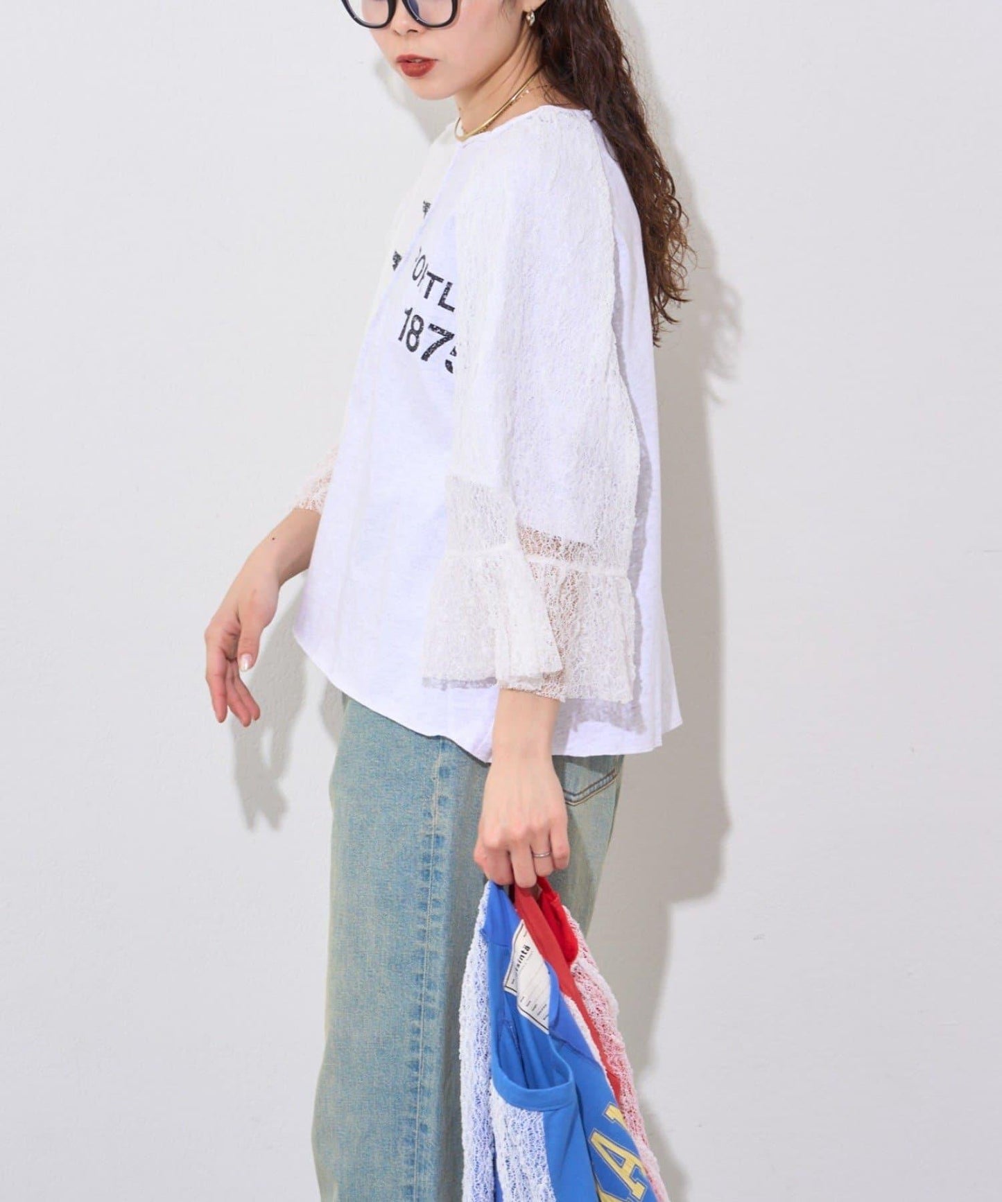 袖部蕾絲拼接學院風 etsinta Tee T恤