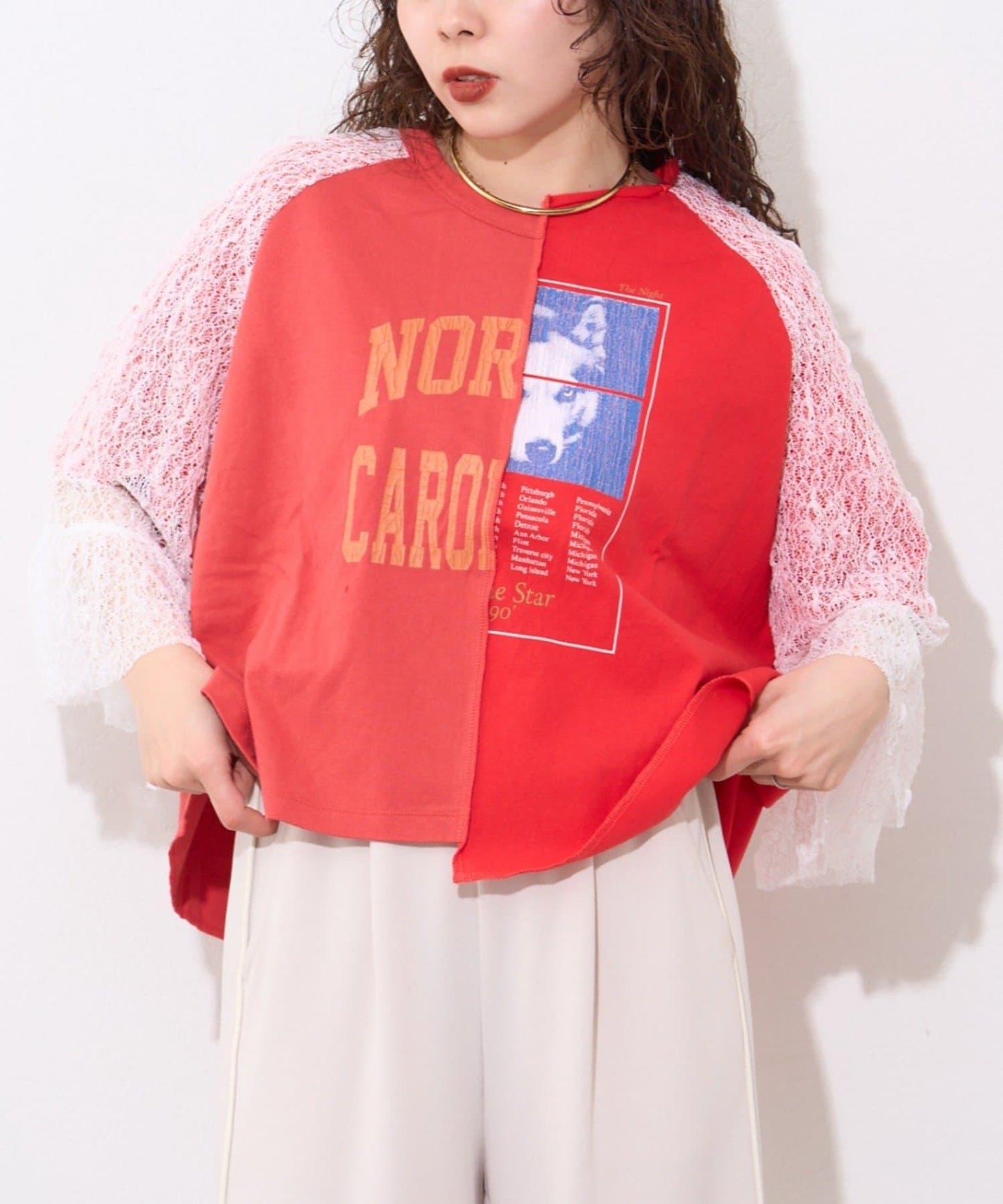袖部蕾絲拼接學院風 etsinta Tee T恤