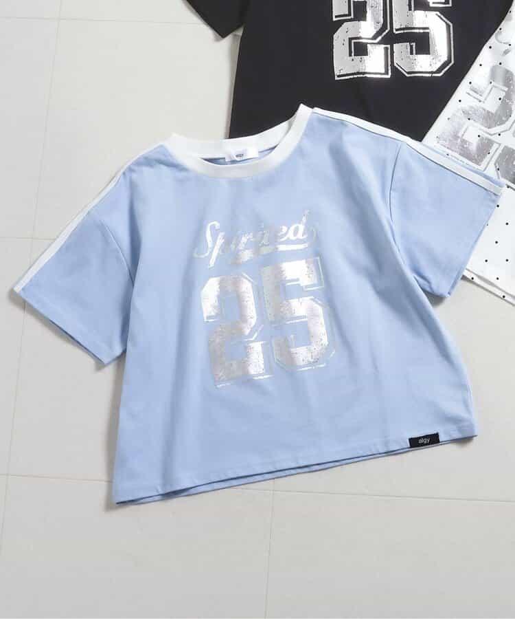 袖部條紋號碼印花T恤