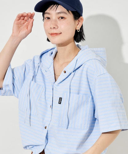 條紋連帽短袖襯衫