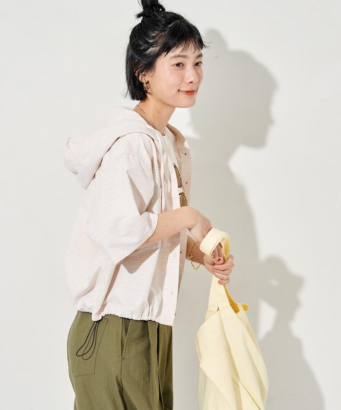 條紋連帽短袖襯衫
