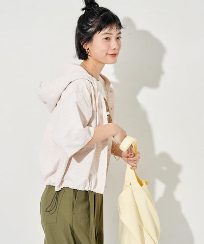 條紋連帽短袖襯衫