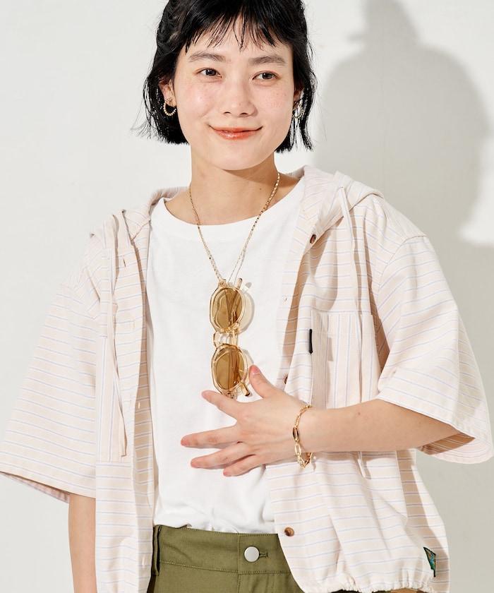 條紋連帽短袖襯衫