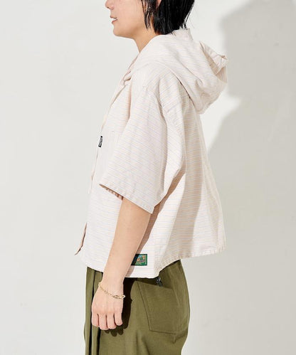 條紋連帽短袖襯衫