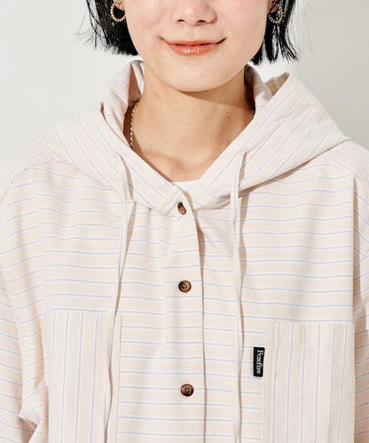 條紋連帽短袖襯衫