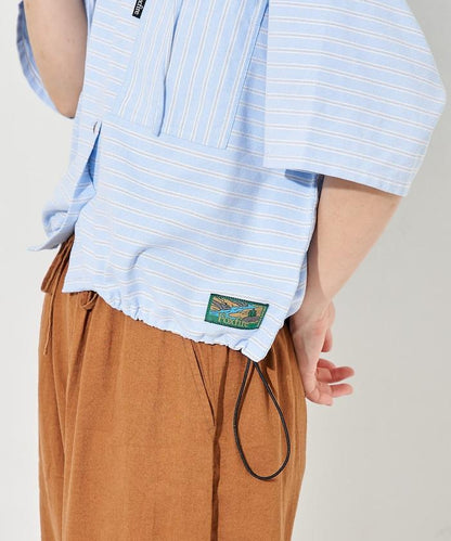 條紋連帽短袖襯衫