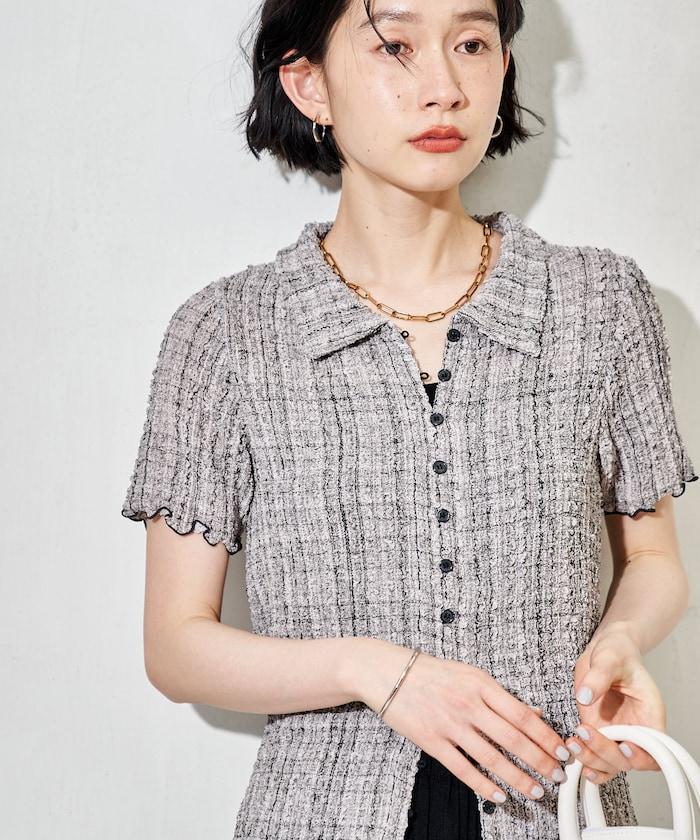 凹凸格紋設計 短袖襯衫