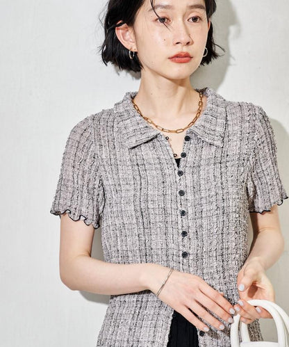 凹凸格紋設計 短袖襯衫