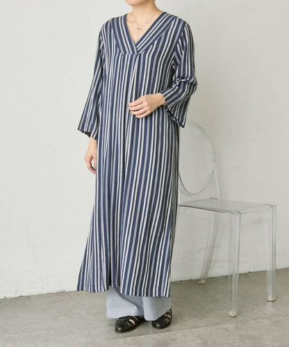 麻混質感 條紋 後開叉 亞麻風面料 連衣裙 SUM1 STYLE