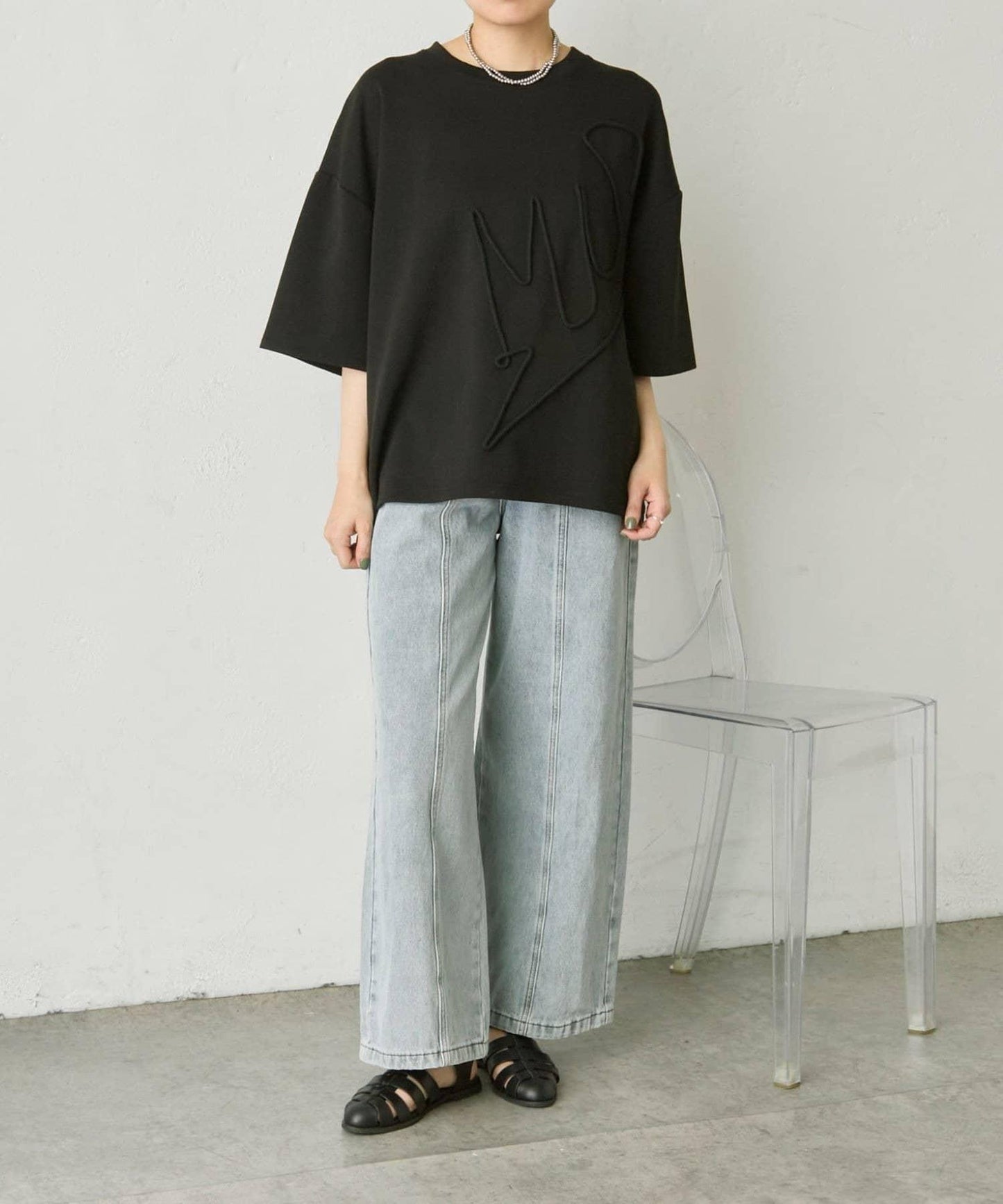 彈力防皺寬鬆 SUM1コードトップス/Tシャツ T恤