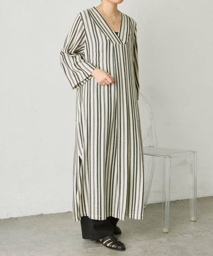 麻混質感 條紋 後開叉 亞麻風面料 連衣裙 SUM1 STYLE