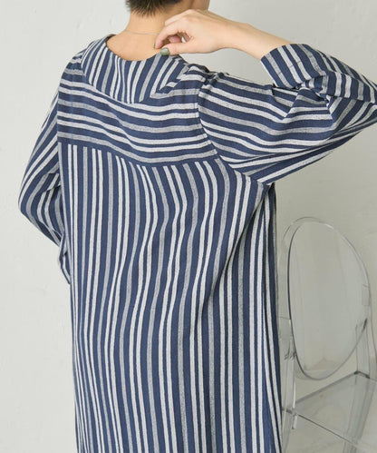 麻混質感 條紋 後開叉 亞麻風面料 連衣裙 SUM1 STYLE