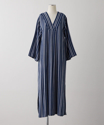 麻混質感 條紋 後開叉 亞麻風面料 連衣裙 SUM1 STYLE