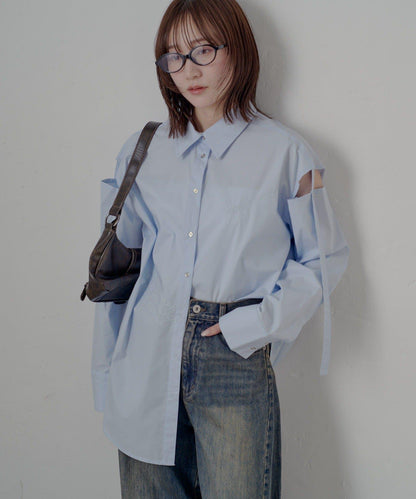 mline 露肩寬鬆刺繡襯衫