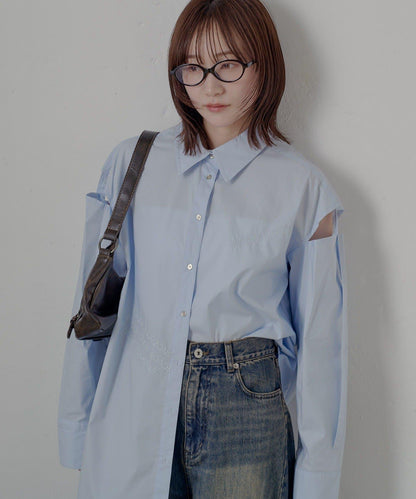 mline 露肩寬鬆刺繡襯衫